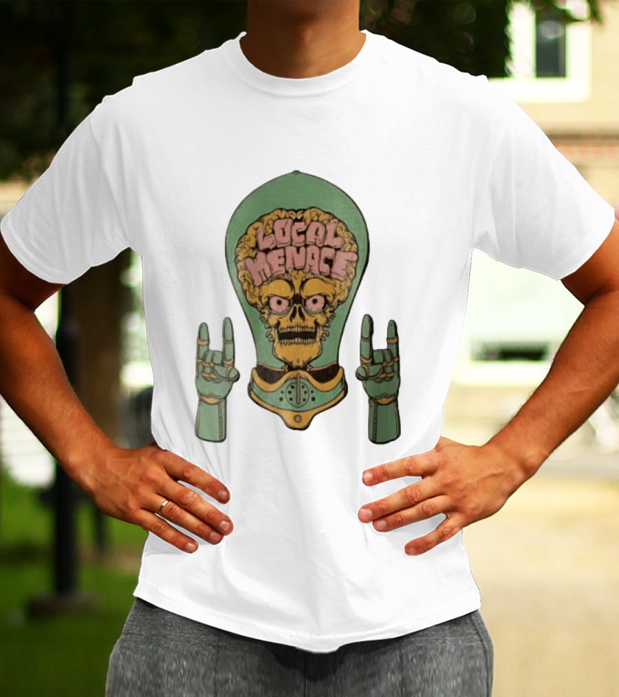 Local Menace Skull Exposed Brain Lightbulb Rock Hand Signs T-Shirt
