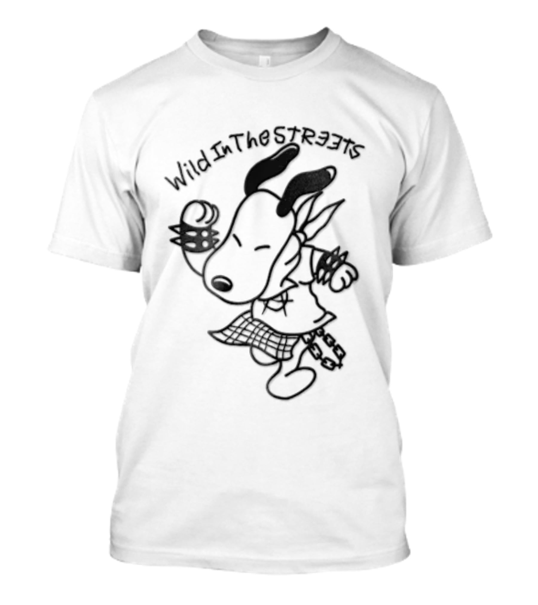 Snoopy Wild In The Streets Cartoon Dog Spiked Wristbands Plaid T-Shirt