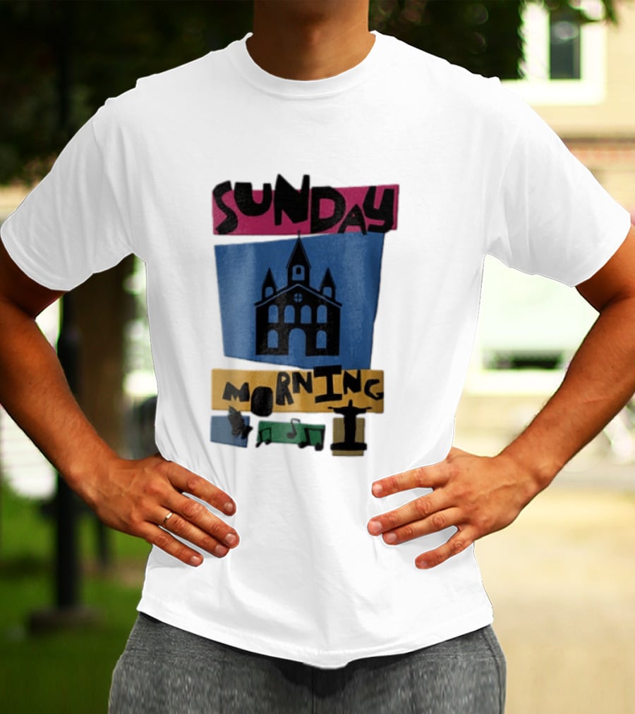Sunday Morning Church Building Praying Hands Musical Notes Christ The Redeemer T-Shirt