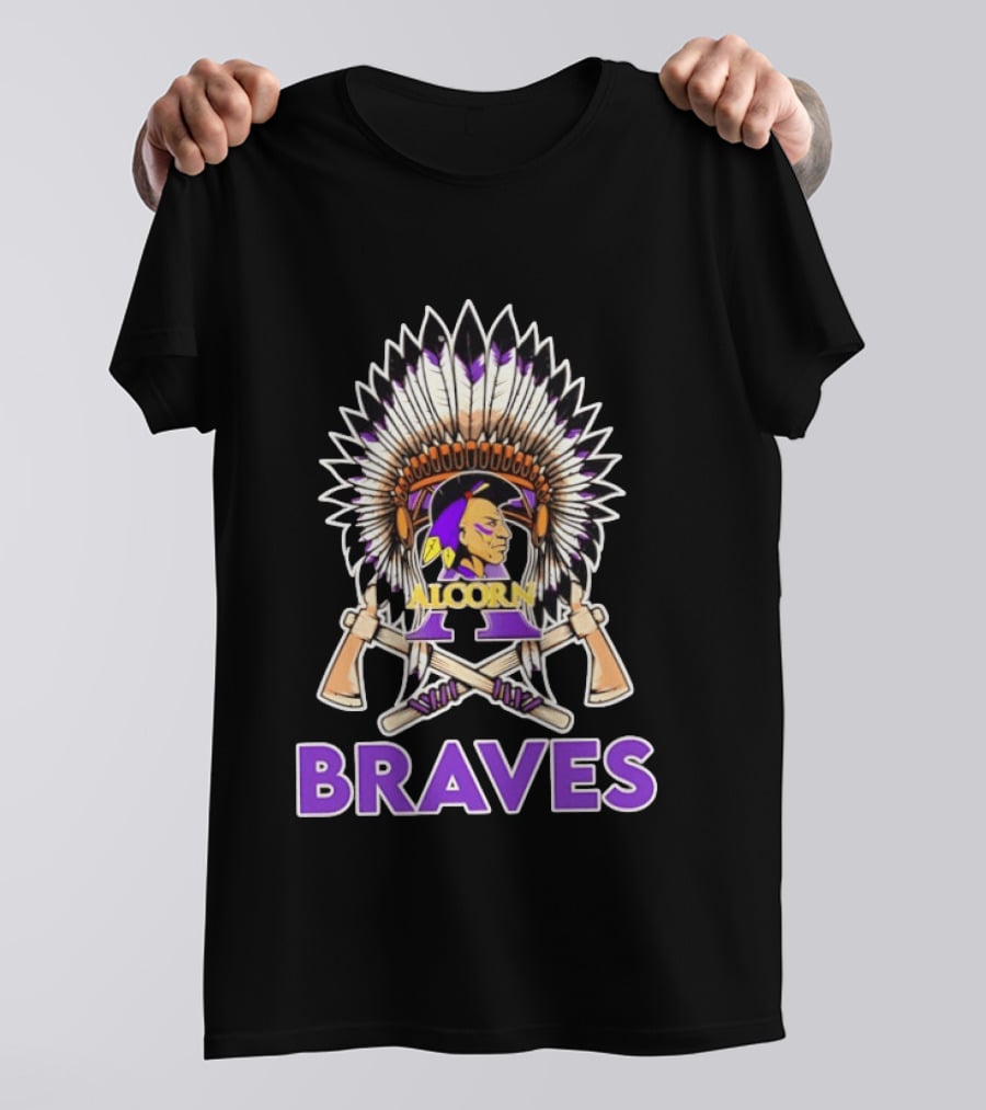 Alcorn State Braves 2026 Native Heritage Feathered Headdress And Axes T-Shirt