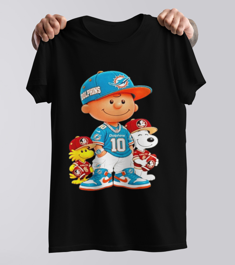 Charlie Brown 10 Snoopy Woodstock Miami Dolphins Florida State T-Shirt
