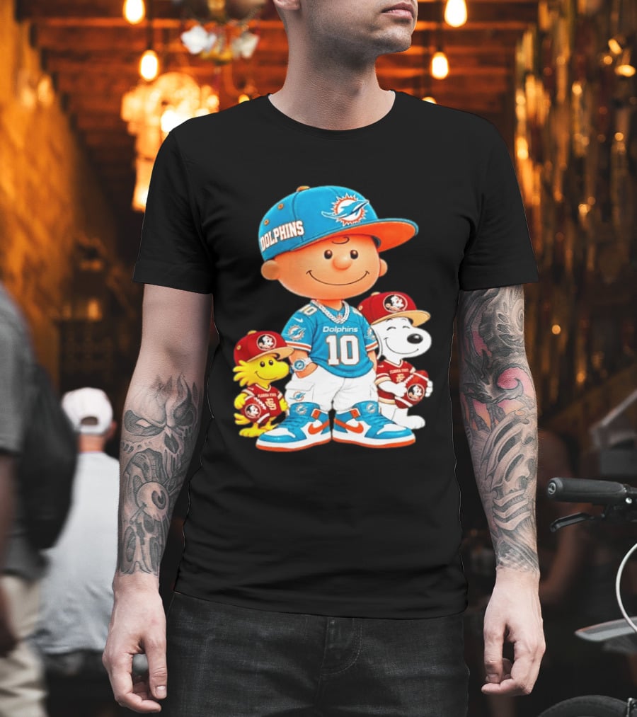 Charlie Brown 10 Snoopy Woodstock Miami Dolphins Florida State T-Shirt
