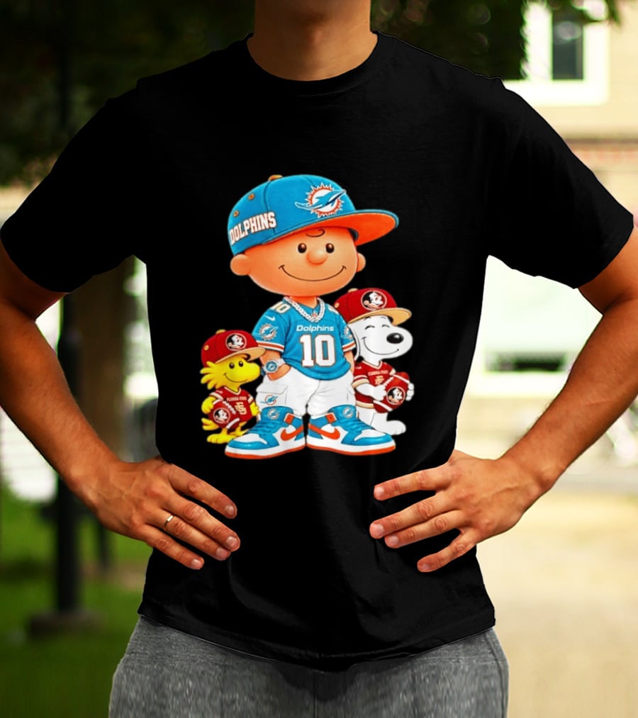 Charlie Brown 10 Snoopy Woodstock Miami Dolphins Florida State T-Shirt