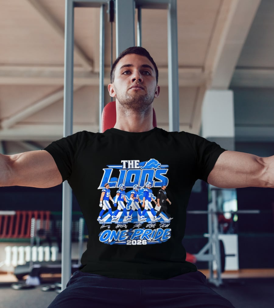 Detroit Lions The Lions One Pride Abbey Road 2026 Aidan Hutchinson Jahmyr Gibbs Jared Goff Dan Campbell T-Shirt