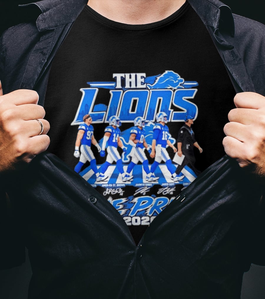 Detroit Lions The Lions One Pride Abbey Road 2026 Aidan Hutchinson Jahmyr Gibbs Jared Goff Dan Campbell T-Shirt