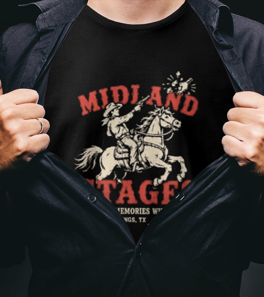 Midland Stages Cowboy Shooting Memories Tequila Dripping Springs TX T-Shirt