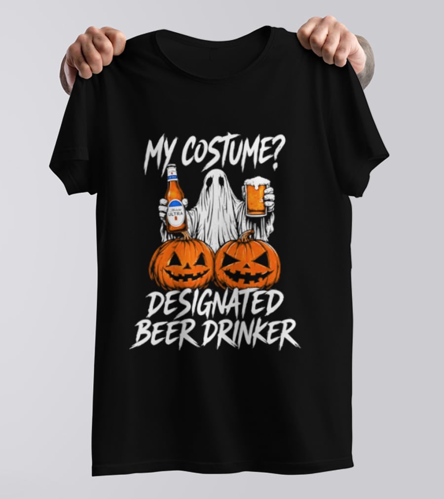My Costume Designated Beer Drinker Ghost With Pumpkins Halloween T-Shirt