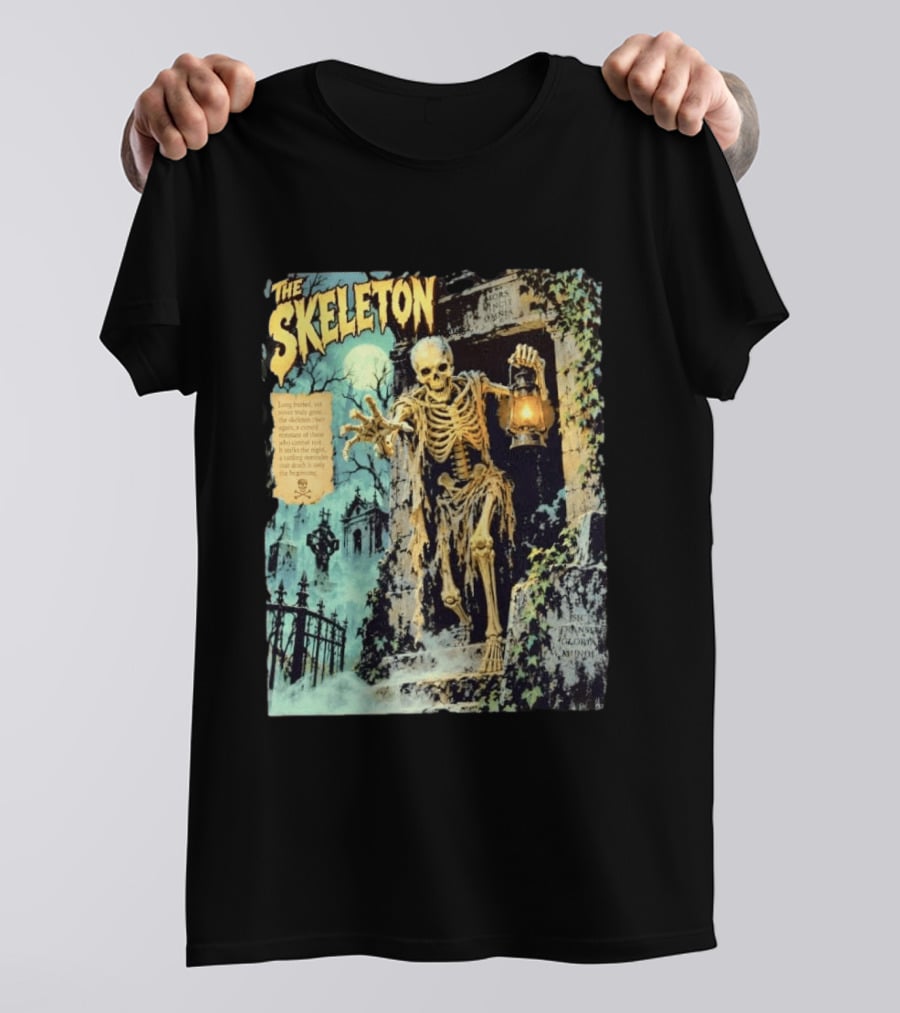 The Skeleton Mors Vincit Omnia Sic Transit Gloria Mundi Lantern Night Scene T-Shirt