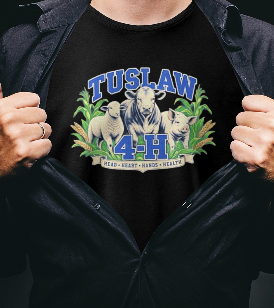 Tuslaw 4 H Head Heart Hands Health Livestock Sheep Cow Pig Wheat T-Shirt