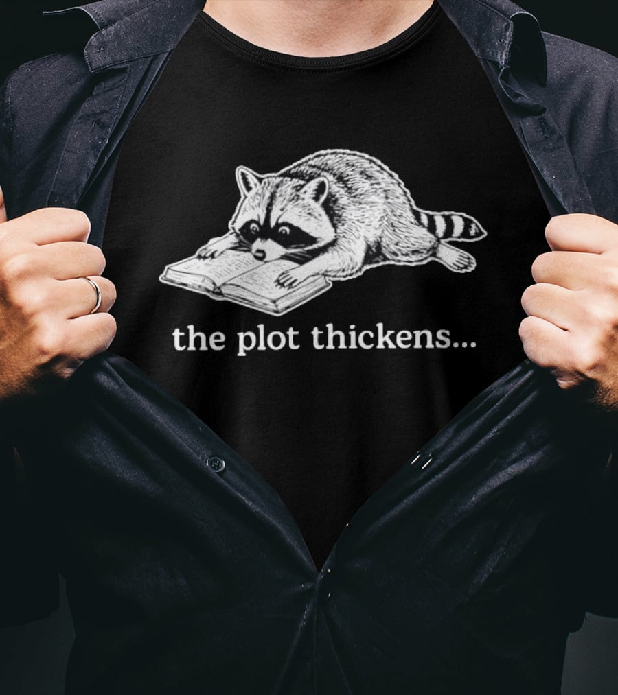 Raccoon Reading The Plot Thickens Book Humorous T-Shirt