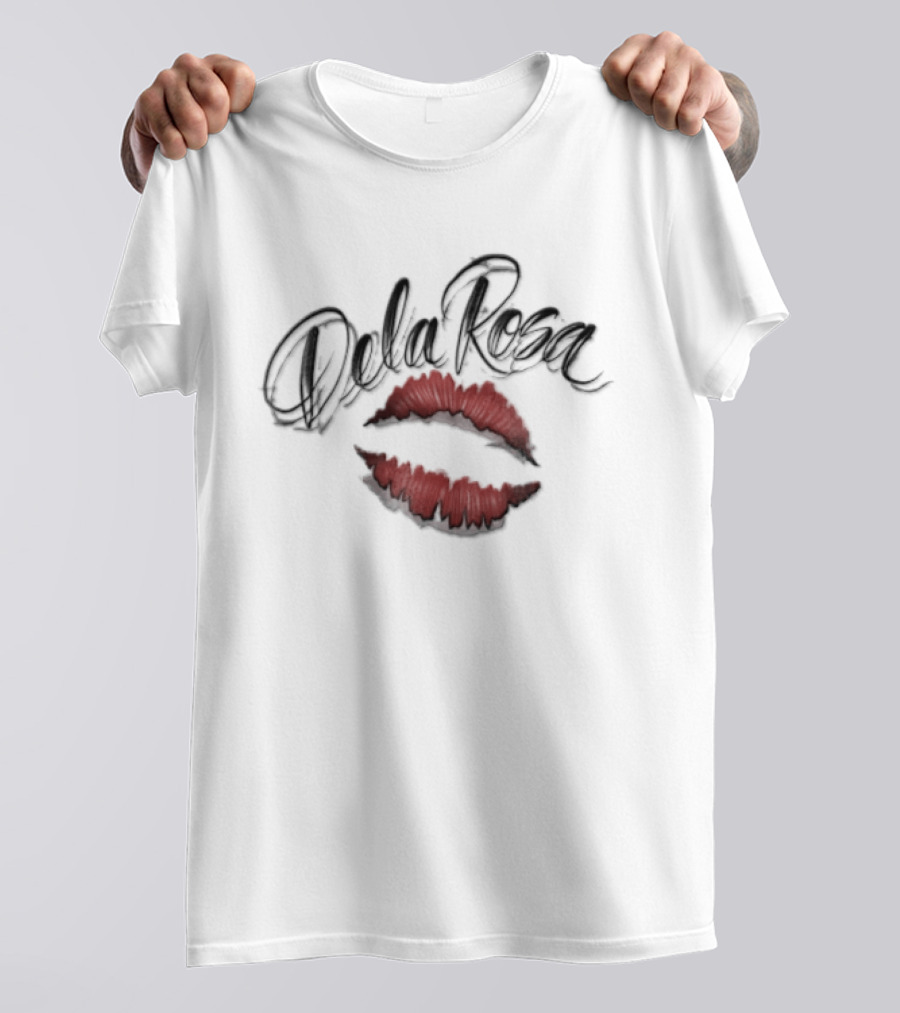 Dela Rosa Airbrushed Black Cursive Lettering Large Red Lips T-Shirt