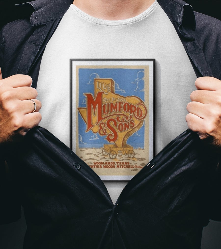 Live Mumford And Sons October 1st 2026 Woodlands Texas Cynthia Woods Mitchell Pavilion T-Shirt