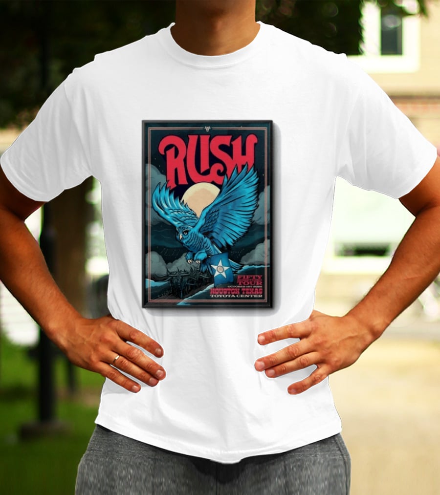 RUSH Houston Texas 10 1 2026 Owl Moon Toyota Center Fifty Tour T-Shirt