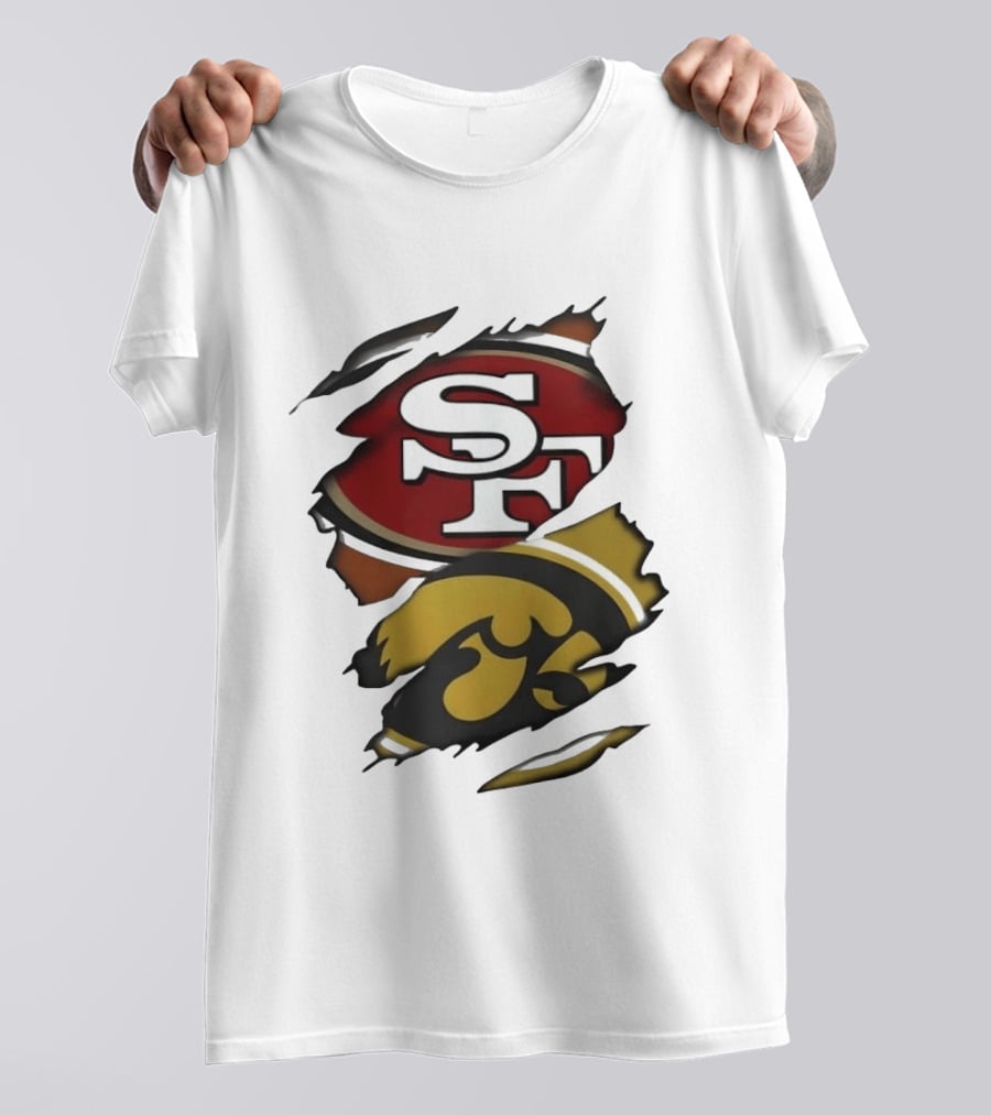 San Francisco 49ers SF Logo Iowa Hawkeyes Ripped Skin T-Shirt
