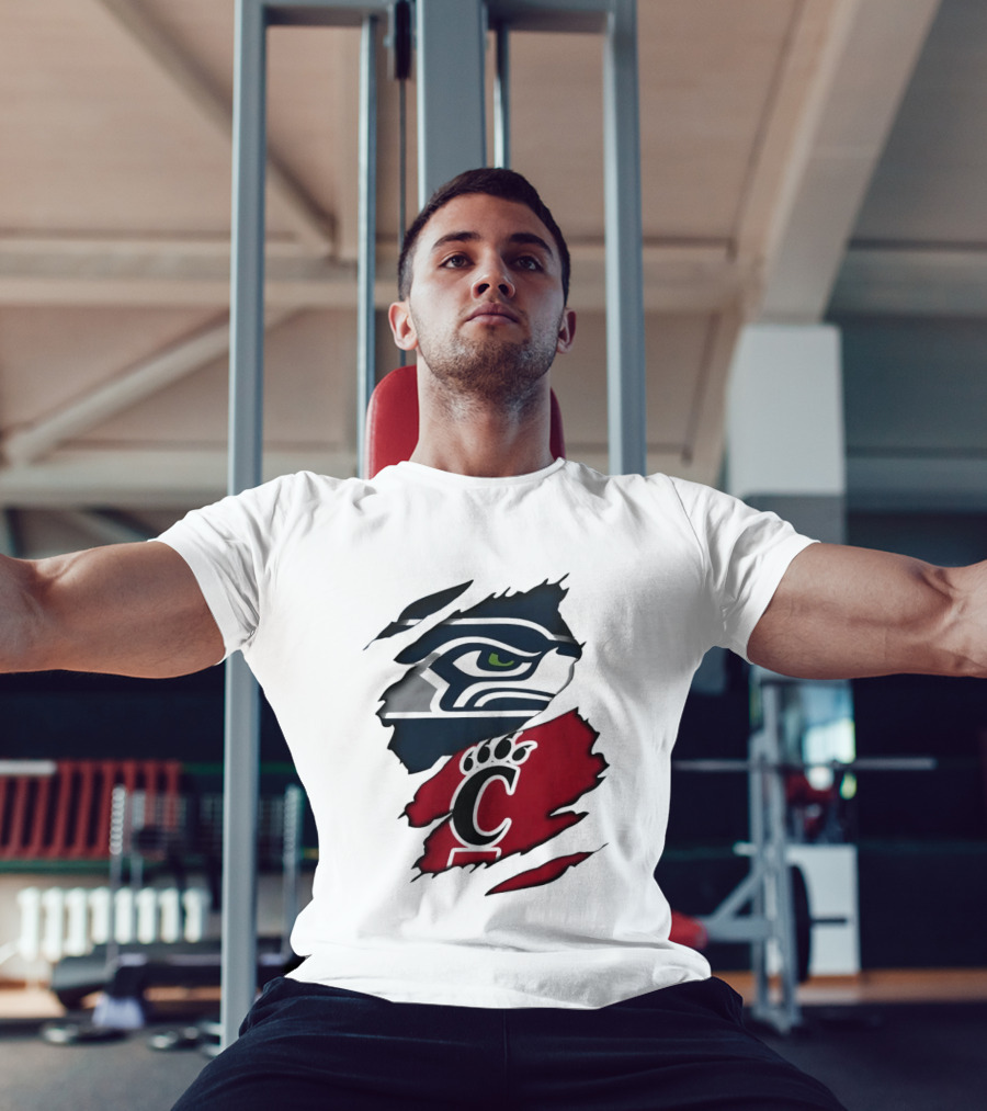 Seattle Seahawks Cincinnati Bearcats Ripped Fabric Fan T-Shirt