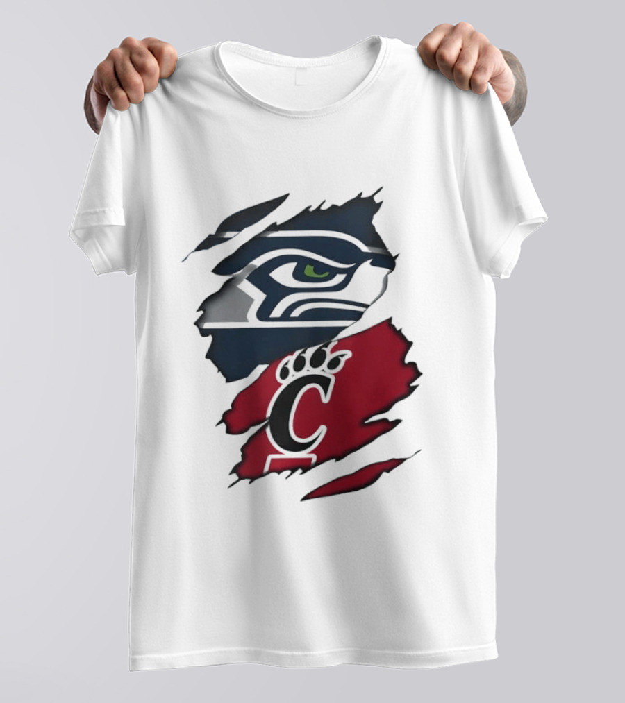 Seattle Seahawks Cincinnati Bearcats Ripped Fabric Fan T-Shirt