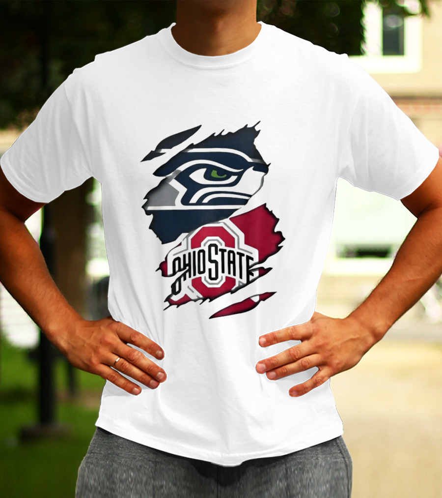 Seattle Seahawks Ohio State Buckeyes Distressed Logo Fusion T-Shirt