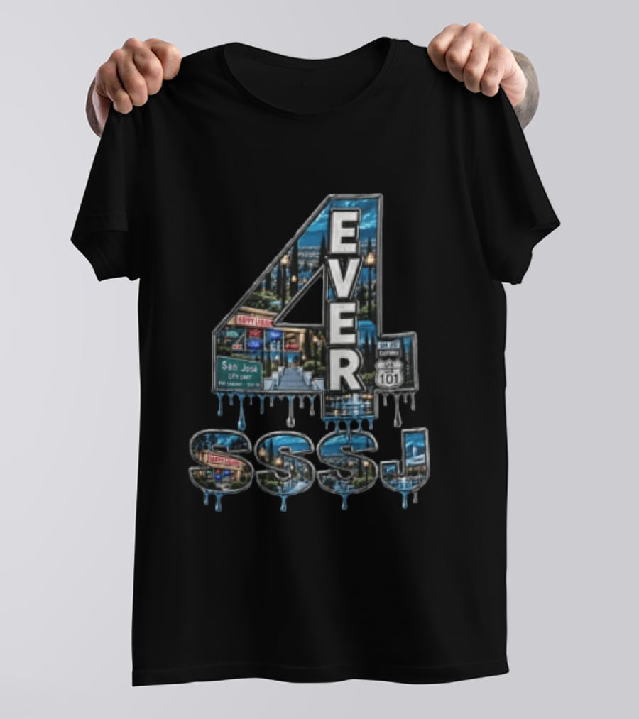 4 Ever San Jose City Limit Highway 101 SSSJ Metallic Dripping T-Shirt