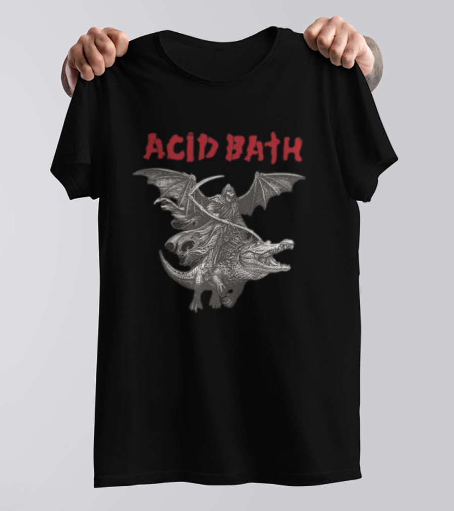 Acid Bath Grim Reaper Riding Winged Alligator T-Shirt