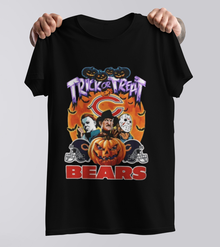 Chicago Bears Trick Or Treat Halloween Horror Icons Pumpkin T-Shirt