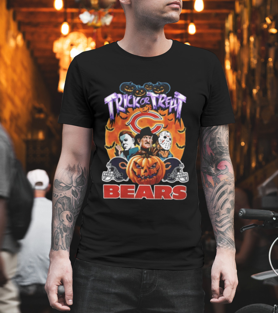 Chicago Bears Trick Or Treat Halloween Horror Icons Pumpkin T-Shirt