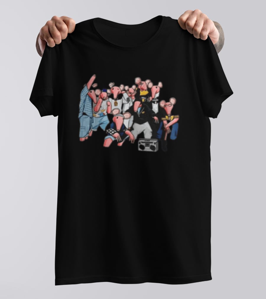 Group Of Pink Anthropomorphic Rats In Hip Hop Streetwear With Boombox T-Shirt