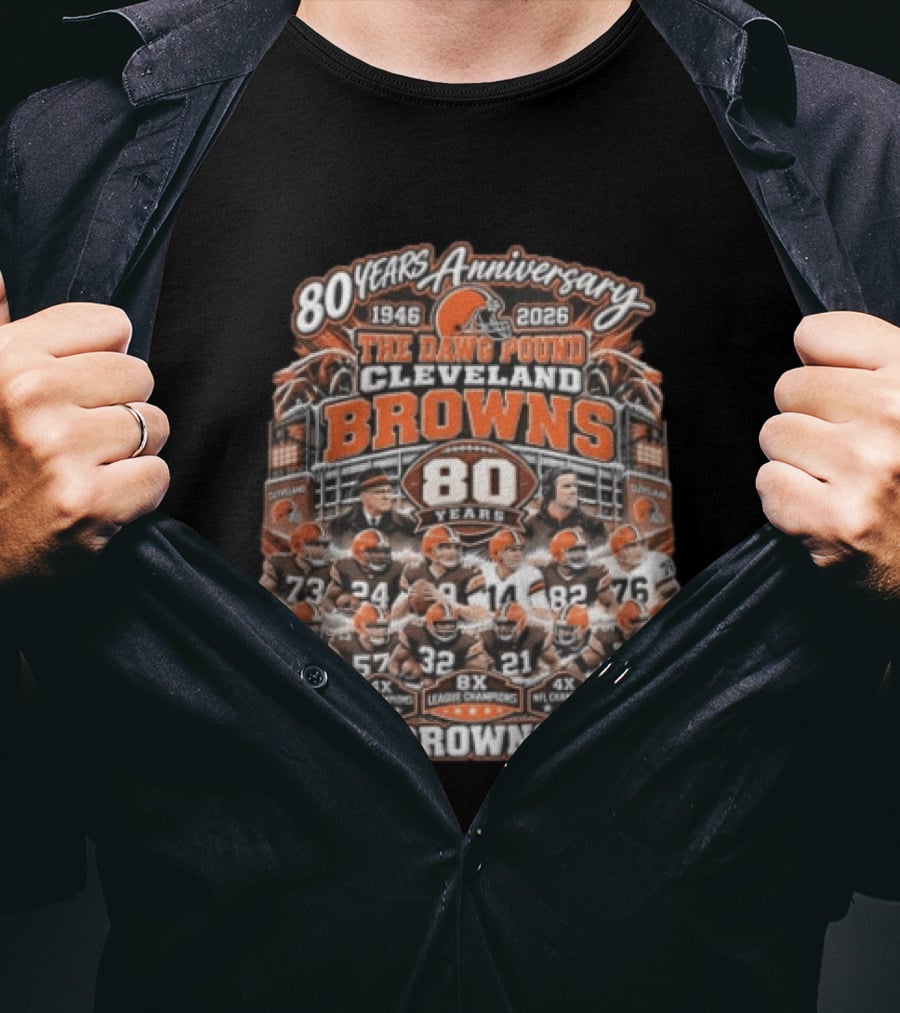 Cleveland Browns 80 Years Anniversary The Dawg Pound 1946 2026 Go Browns Go T-Shirt