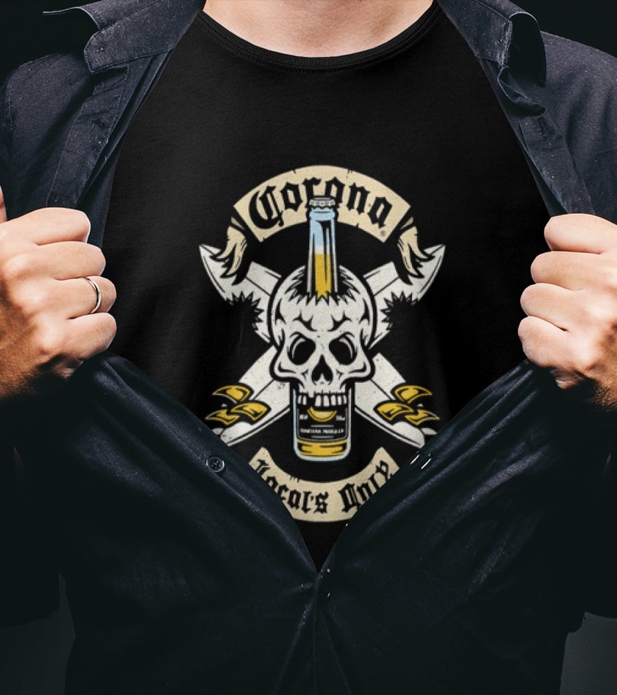 Corona Locals Only Skull And Beer Bottle Icon With Nautical Anchors T-Shirt
