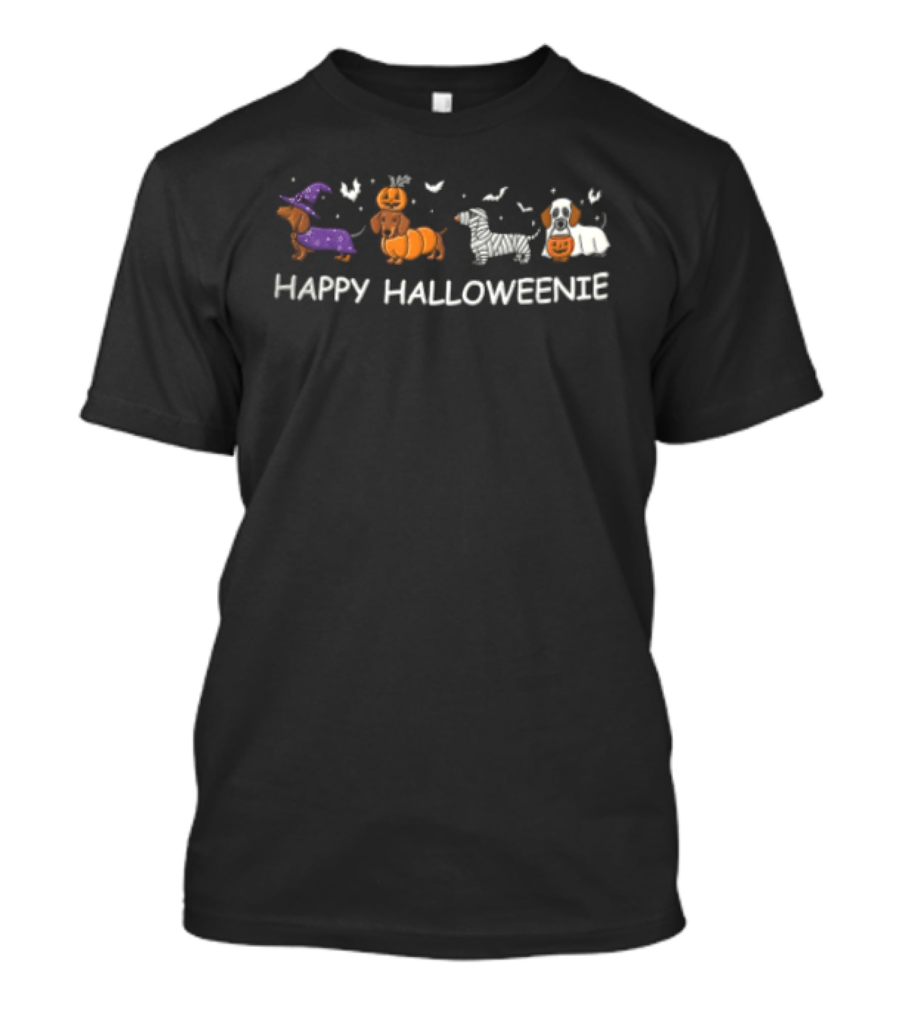 Happy Halloweenie Dachshund Dogs Witch Pumpkin Mummy Ghost T-Shirt
