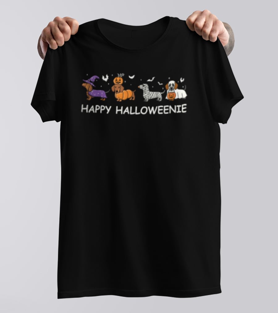 Happy Halloweenie Dachshund Dogs Witch Pumpkin Mummy Ghost T-Shirt