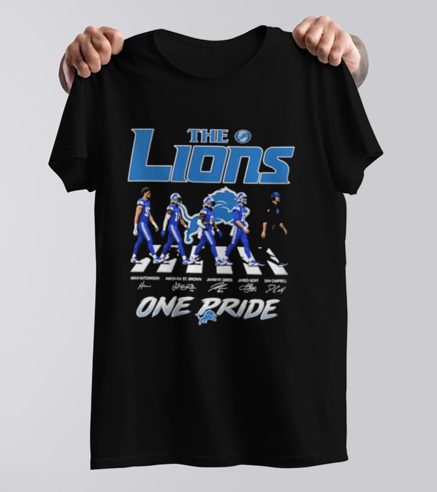 The Lions One Pride Aidan Hutchinson Amon Ra St. Brown Jahmyr Gibbs Jared Goff Dan Campbell T-Shirt