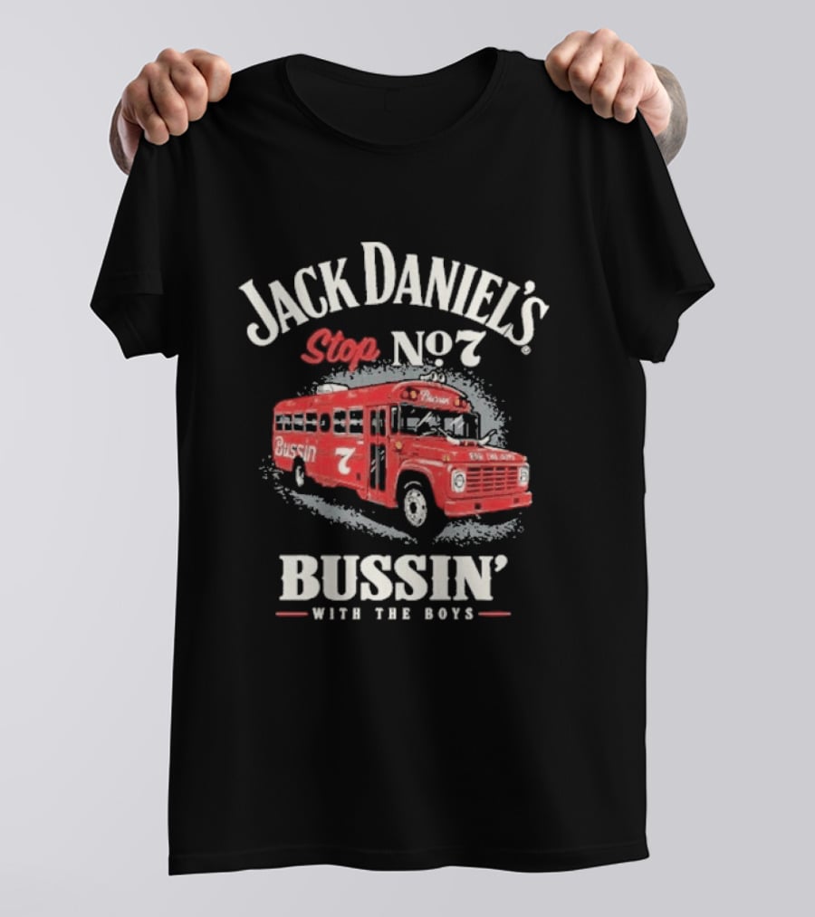 Jack Daniel's Stop No 7 Bussin With The Boys Red Bus T-Shirt
