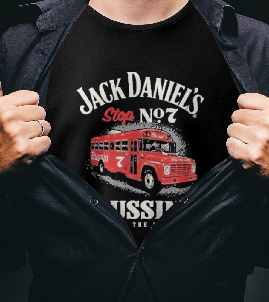 Jack Daniel's Stop No 7 Bussin With The Boys Red Bus T-Shirt