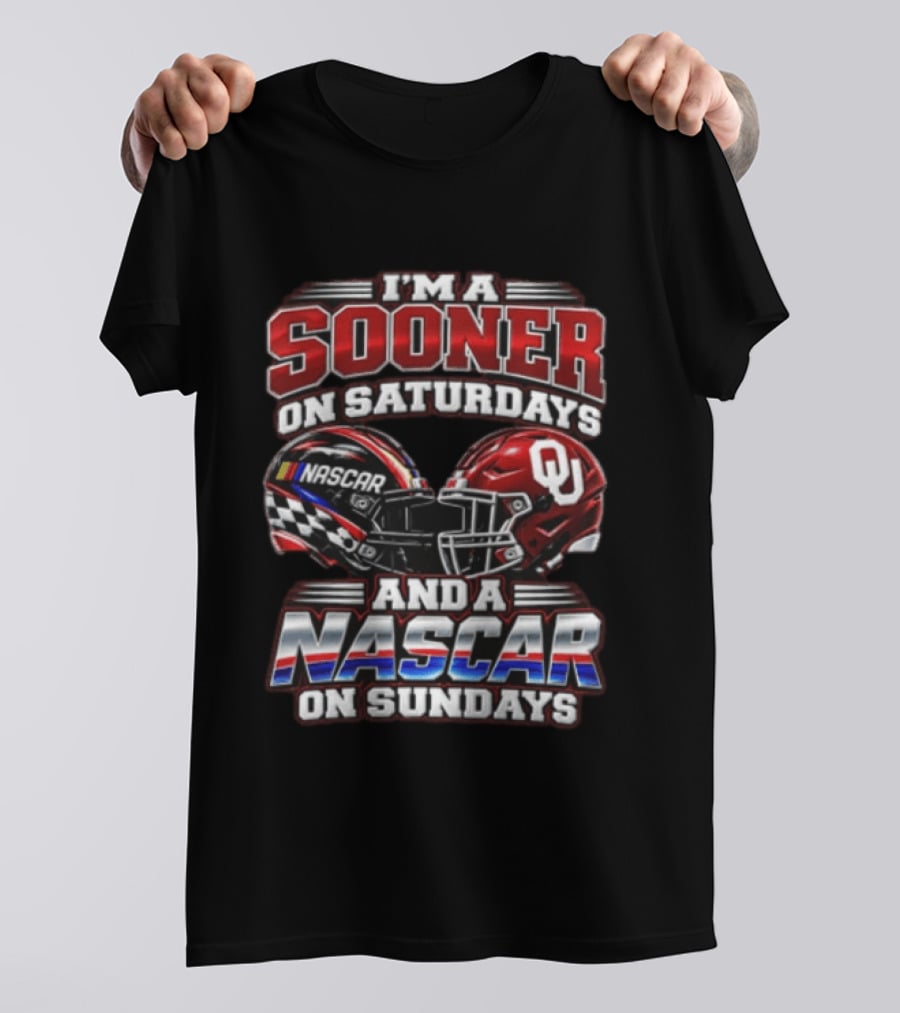 Oklahoma Sooners NASCAR Saturdays Sundays Helmet Racing Fan T-Shirt