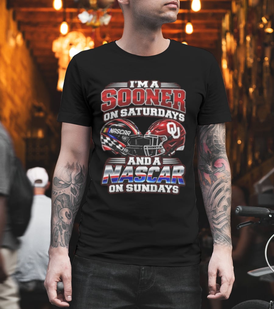 Oklahoma Sooners NASCAR Saturdays Sundays Helmet Racing Fan T-Shirt
