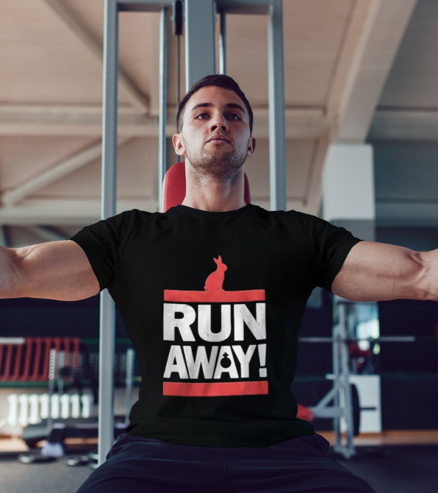 RUN AWAY Rabbit Bold Text And Red Accents T-Shirt