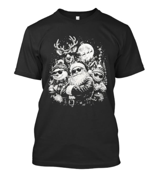 Santa Claus Reindeer Snowman Gingerbread Man Christmas Holidays Moon T-Shirt