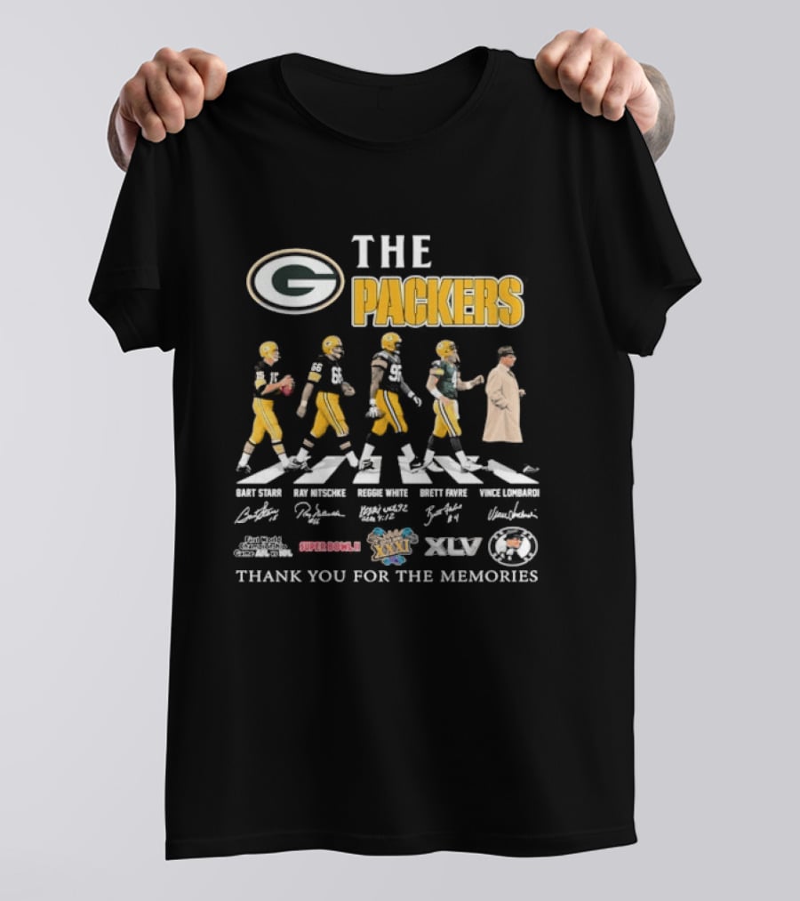 The Packers Abbey Road Thank You For The Memories Signatures Super Bowl XVI XVII XXXI XLV T-Shirt