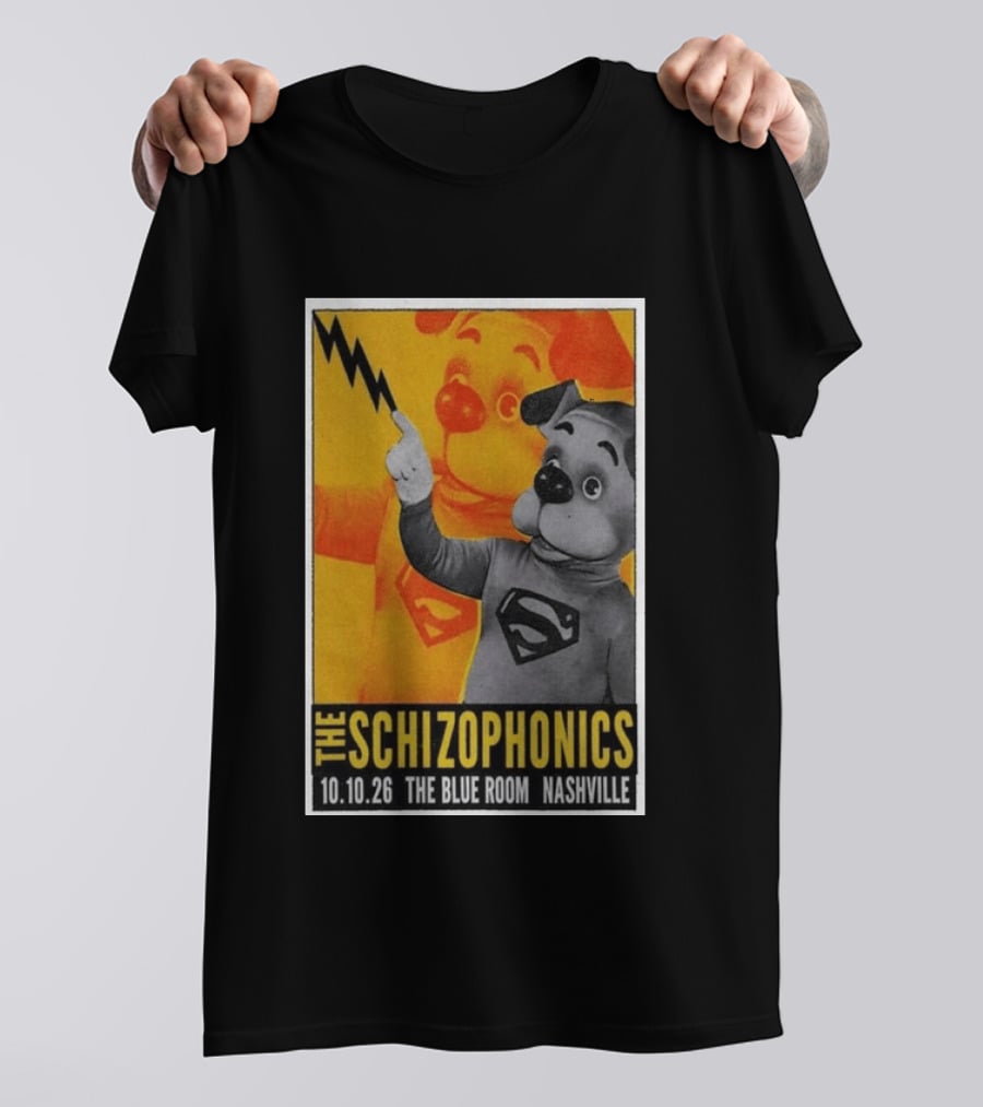 The Schizophonics The Blue Room Nashville 10.10.26 Concert Superman Dog Image T-Shirt