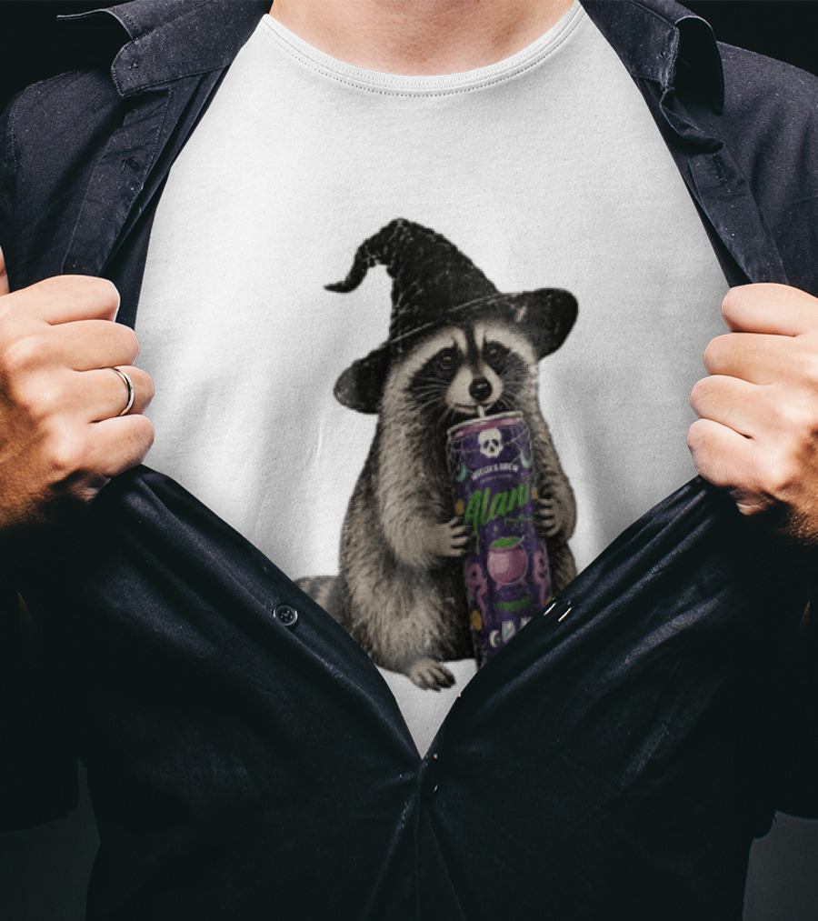 Alani Witches Brew Raccoon Witch Hat Can Holding T-Shirt