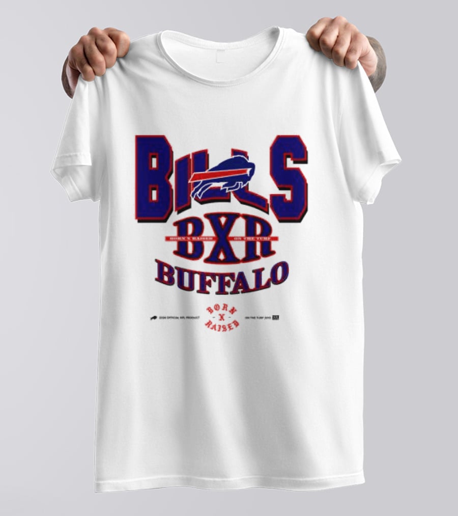 Born X Raised Buffalo Bills BXR Blockletter White T-Shirt