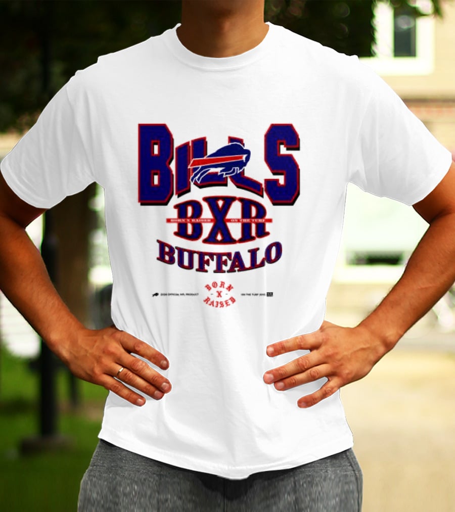 Born X Raised Buffalo Bills BXR Blockletter White T-Shirt
