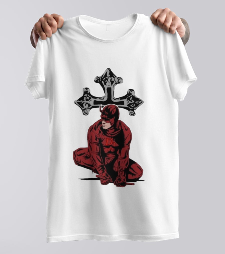Daredevil Crouching Matt Murdock With Cross Marvel T-Shirt