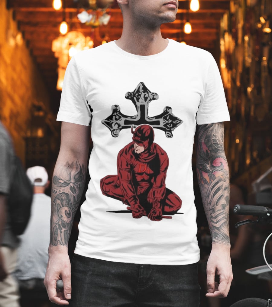 Daredevil Crouching Matt Murdock With Cross Marvel T-Shirt