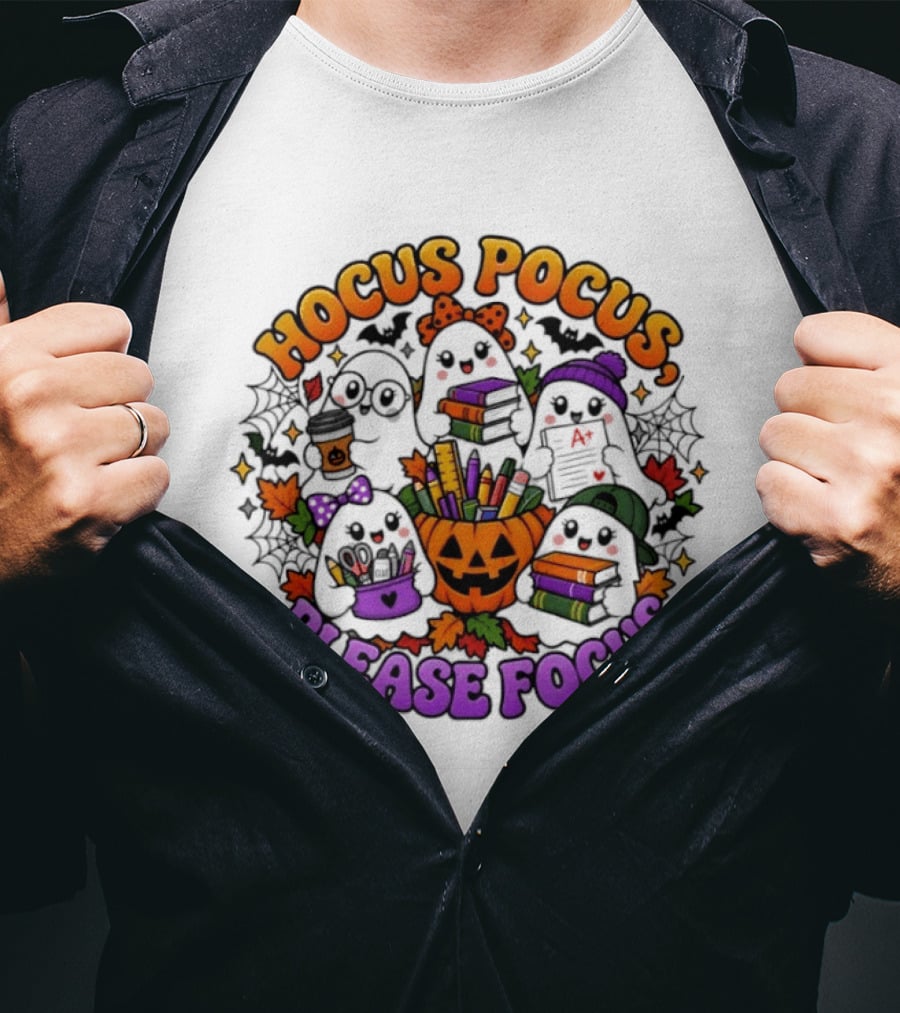 Hocus Pocus Please Focus Halloween Ghost Students T-Shirt