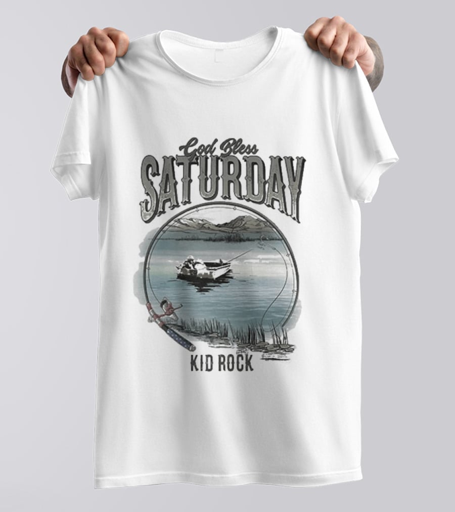 Kid Rock God Bless Saturday Fishing Boat Lake Scenery T-Shirt