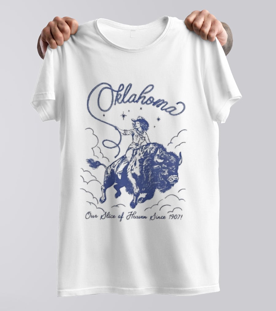 Oklahoma Our Slice Of Heaven Since 1907 Cowgirl Riding Buffalo T-Shirt