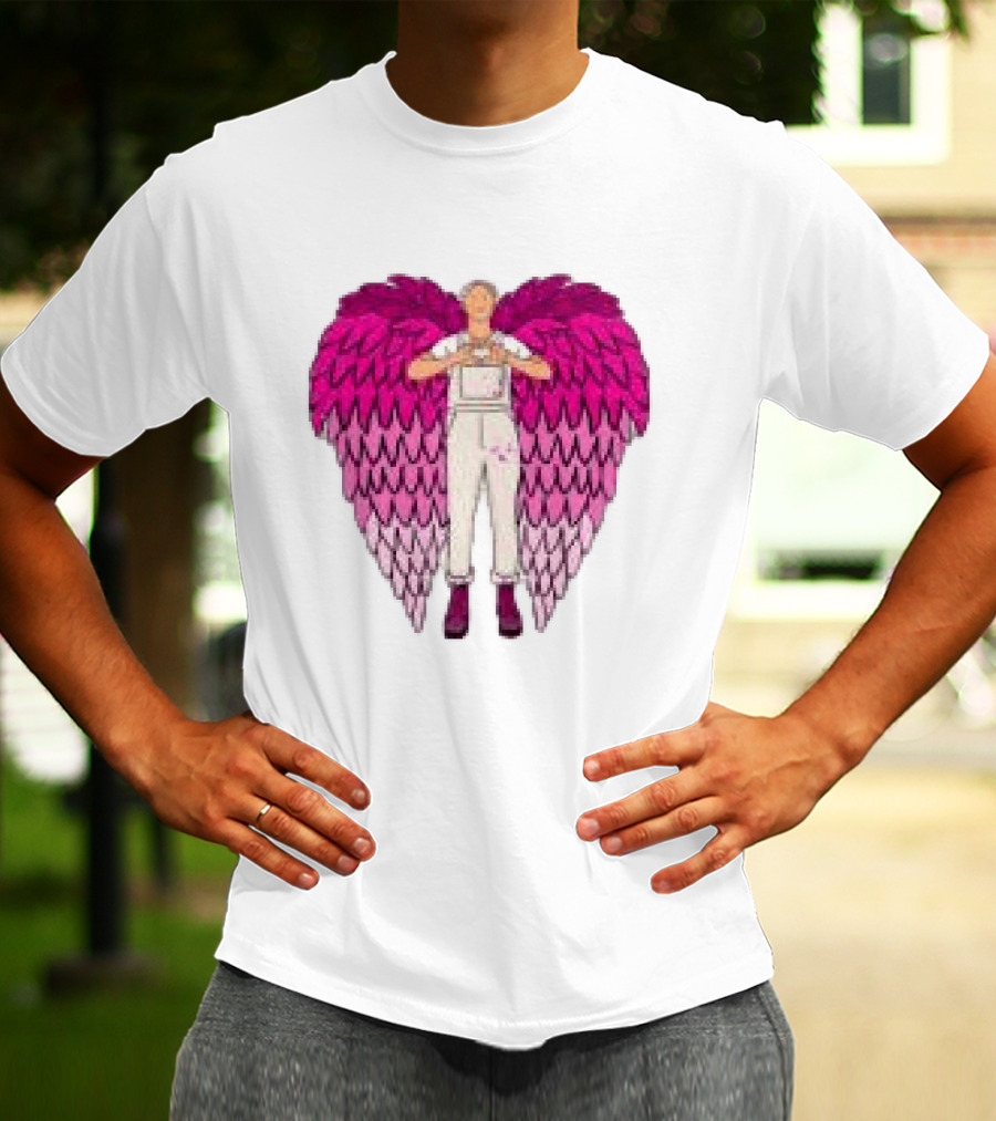 Plumes Store White Pink Winged Figure Overalls T-Shirt