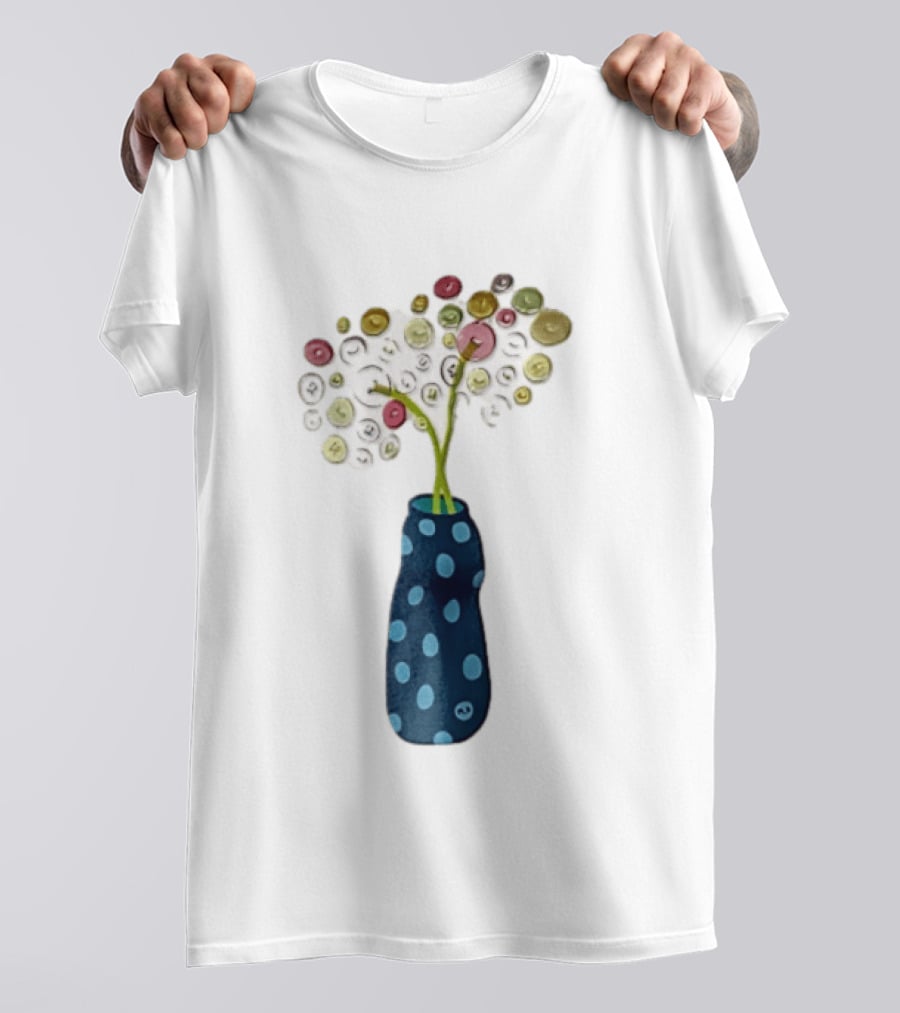 Polka Dot Vase With Colorful Button Flowers T-Shirt