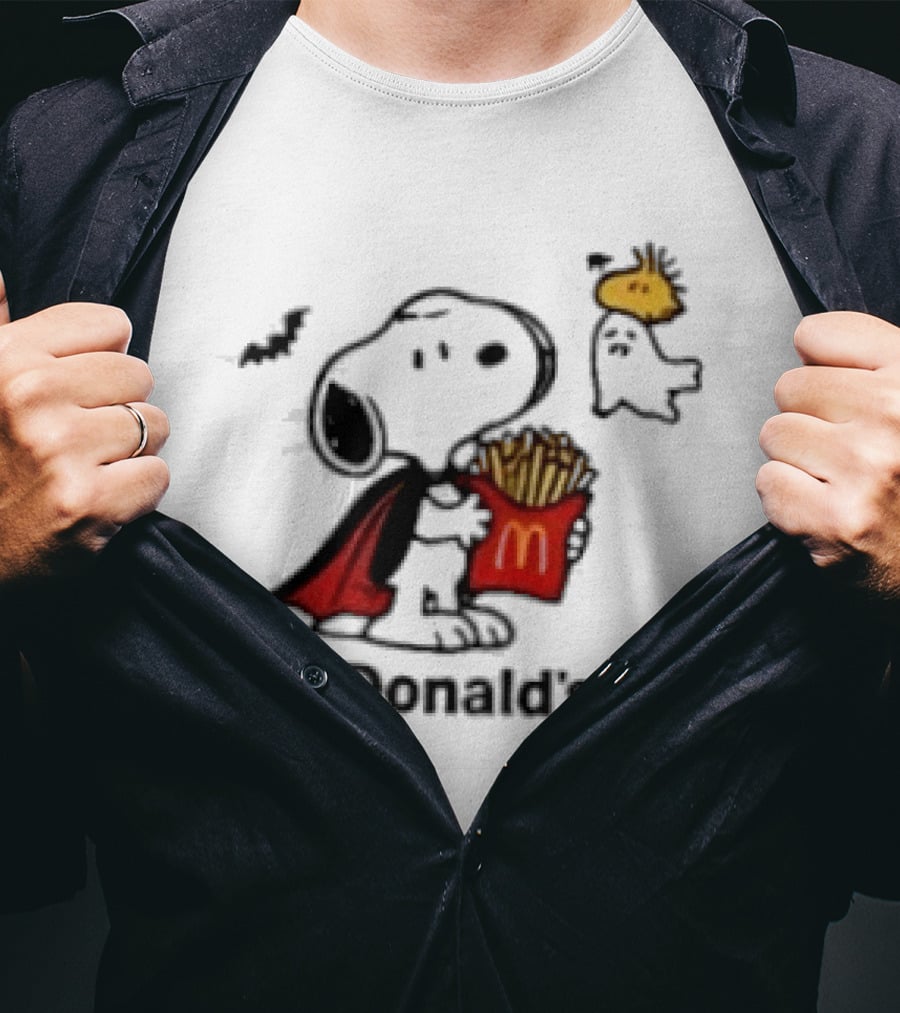 Snoopy McDonald's Halloween French Fries Woodstock Bat Iconic Collaboration T-Shirt